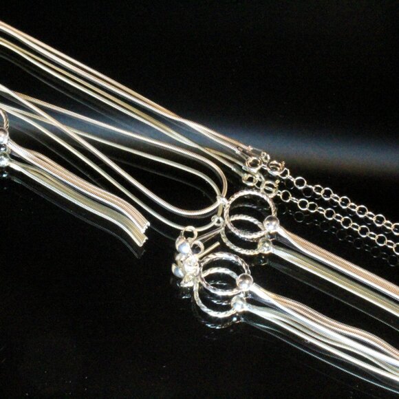 Contemporary Sterling Silver Dainty Drop Necklace Earrings Set - Picture 8 of 9